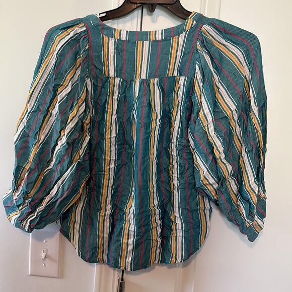 Anthropologie Maeve Striped Brenda Peasant Balloon Sleeve Blouse - Picture 8 of 13